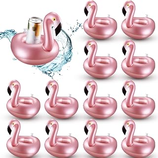 12 Pieces Inflatable Drink Holder Flamingo Drink Floats Reusable Inflatable Cute Animal Cup Coasters Pool Cup Holders for Summer Swimming Party