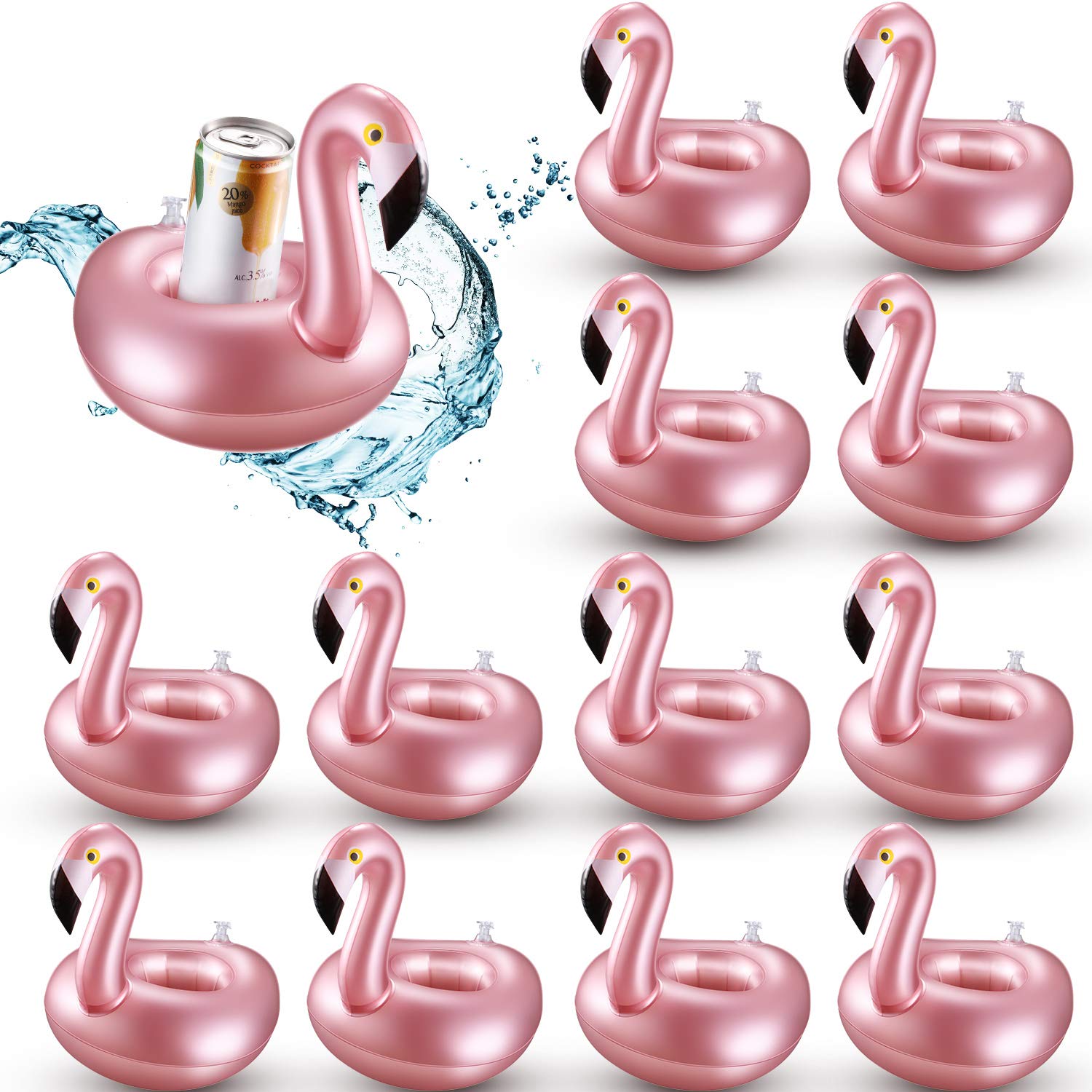 12 Pieces Inflatable Drink Holder Flamingo Drink Floats Reusable Inflatable Cute Animal Cup Coasters Pool Cup Holders for Summer Swimming Party