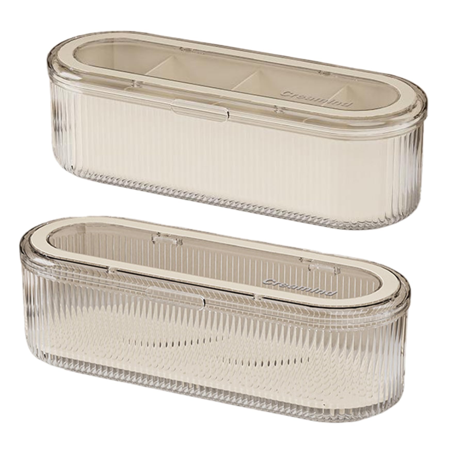 Pesoncarl Cosmetic Organisers, 2PCS Makeup Sponge Holder with 4 Compartment, Clear Makeup Brush Holder with Lid, Cosmetics Organizer for Vanity, Bathroom, Bedroom