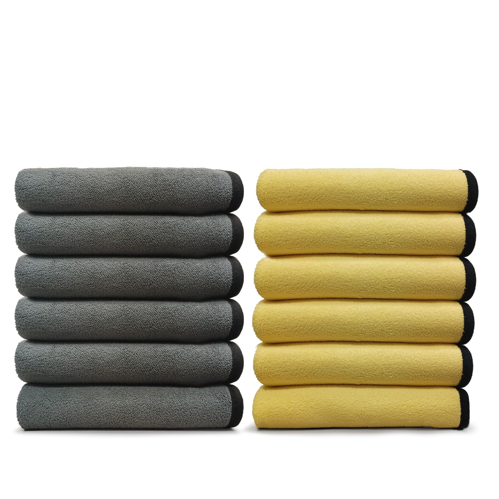 VPD - Toallas de microfibra de forro polar coral, color amarillo oscuro, toallas de secado definitivas, extragrandes, superabsorbentes, sin pelusas ni arañazos, perfectas para pulir cera de coche (12,