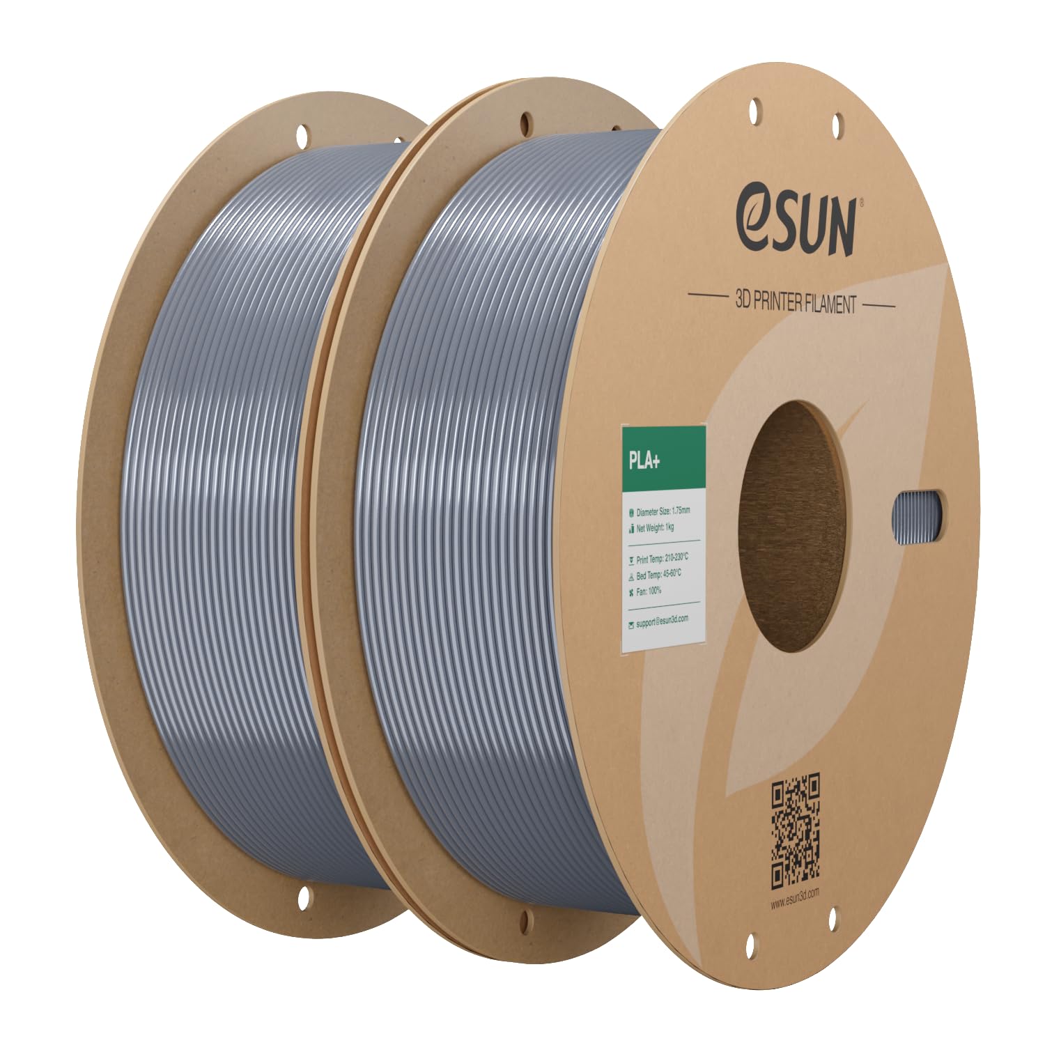 eSUN PLA+ Filament 1.75mm, 3D Printer Filament PLA Plus, Dimensional Accuracy +/- 0.03mm, 1KG per Spool, 2 Spools 3D Printing Filament, Silver
