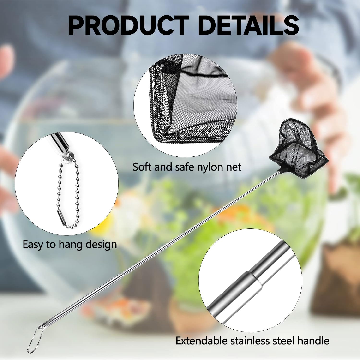 Retino Acquario Per Gamberetti - Manico Telescopico Acciaio, Rete Fine Nylon, Per Piccoli Pesci - Foto 8