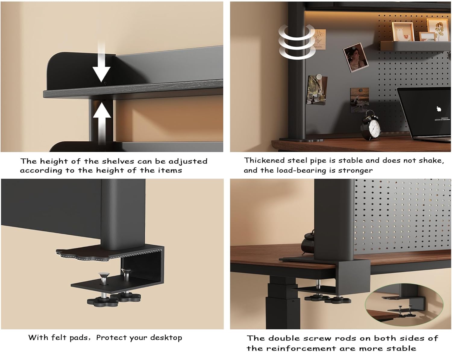 23.6 Inch Clip-on Desktop Organizer Bookshelf with Pegboard, Desk Shelf Organizer, Multipurpose Computer Desk Desktop Bookshelf, Desk Extender Pegboard Clamp, Desktop Display (Black)