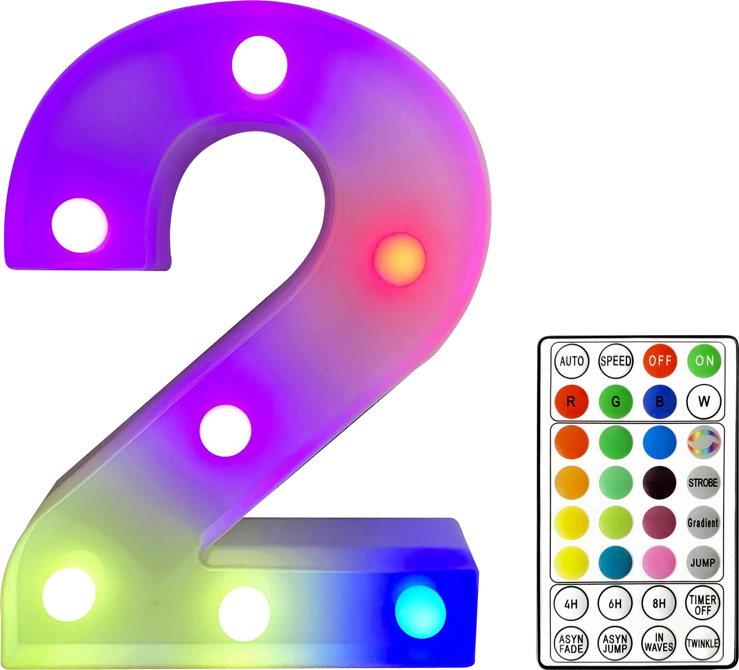 St Helens Home and Garden RGB Colourful Light Up Letters/Numbers Sign with Remote Control Battery Operated for Parties, Weddings, Celebrations, Bedrooms, Battery Operated. Number 2