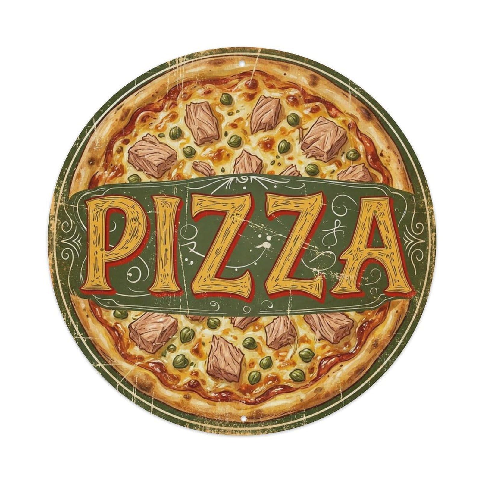 Yrnq 8X8inch Vintage Style Vintage Pizza Tuna Cheese Caper Food Decoration Metal Tin Sign