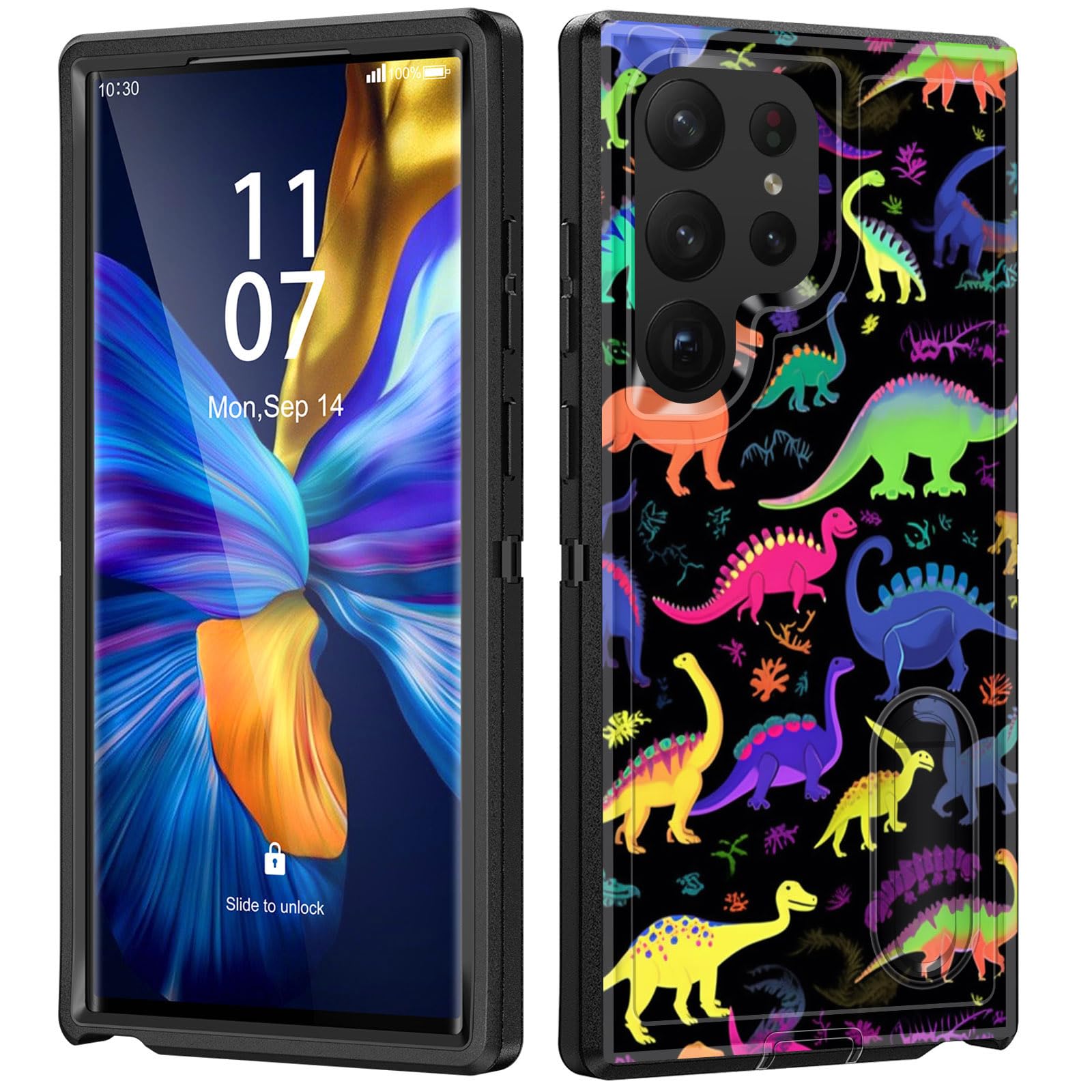 Coque Galaxy S24 Ultra 3 couches protectrices avec support vidéo rétractable et dinosaure - 8