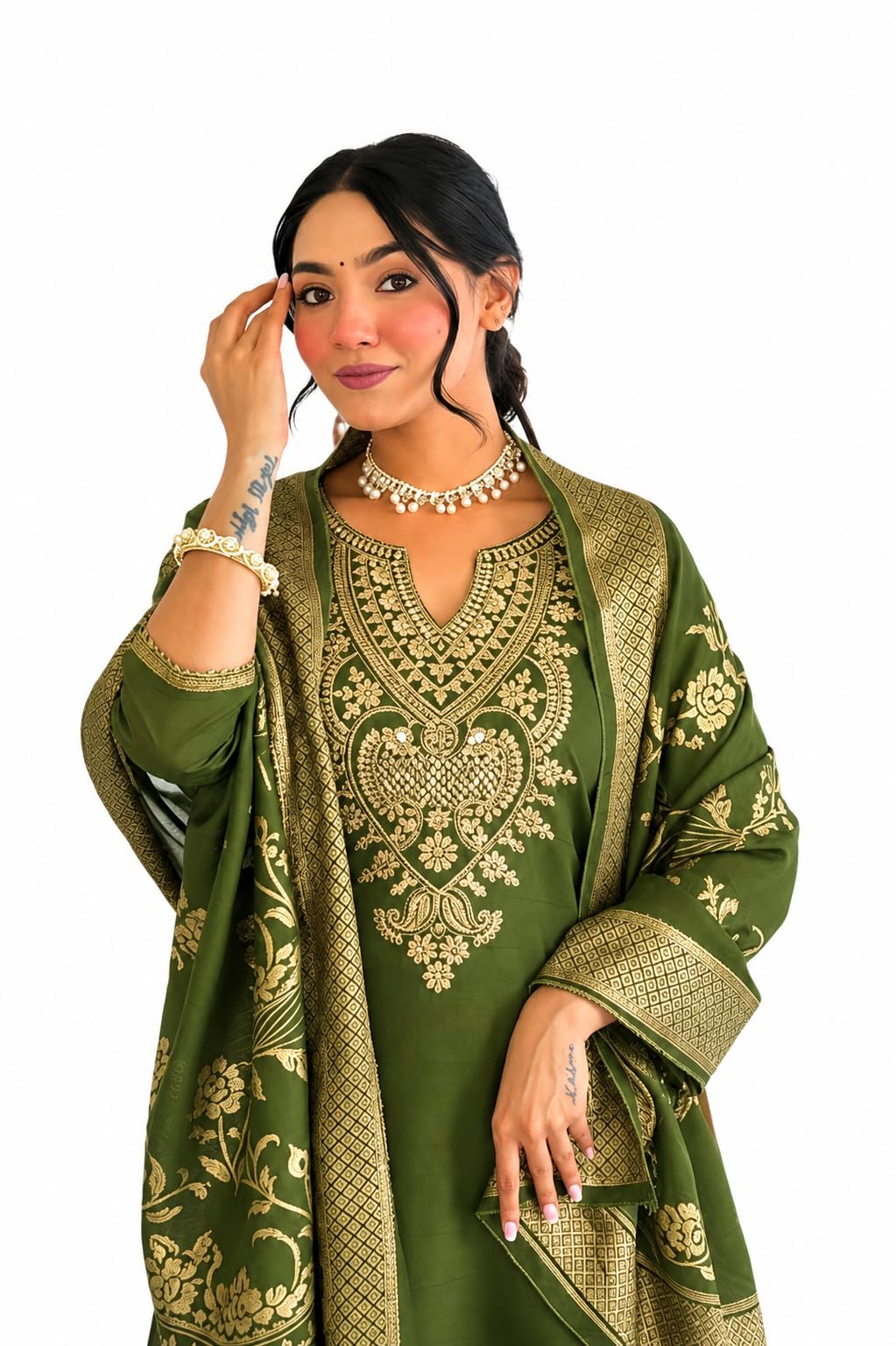 Women’s Silk Solid Kurta Set with Dupatta Golden Embroidery Work-image-34