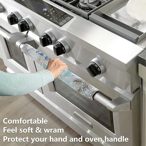 Miniatura 3 de Emelivor Juego de 2 fundas navideñas para manija de puerta de refrigerador, diseño de Papá Noel, muñeco de nieve, para electrodomésticos de cocina,