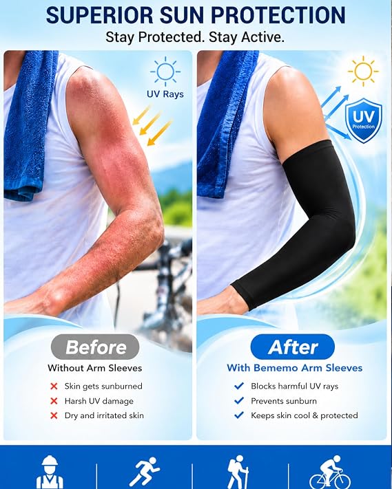 Bememo 16 Pairs Sun Protection Arm Sleeve Tattoo Cover for Men