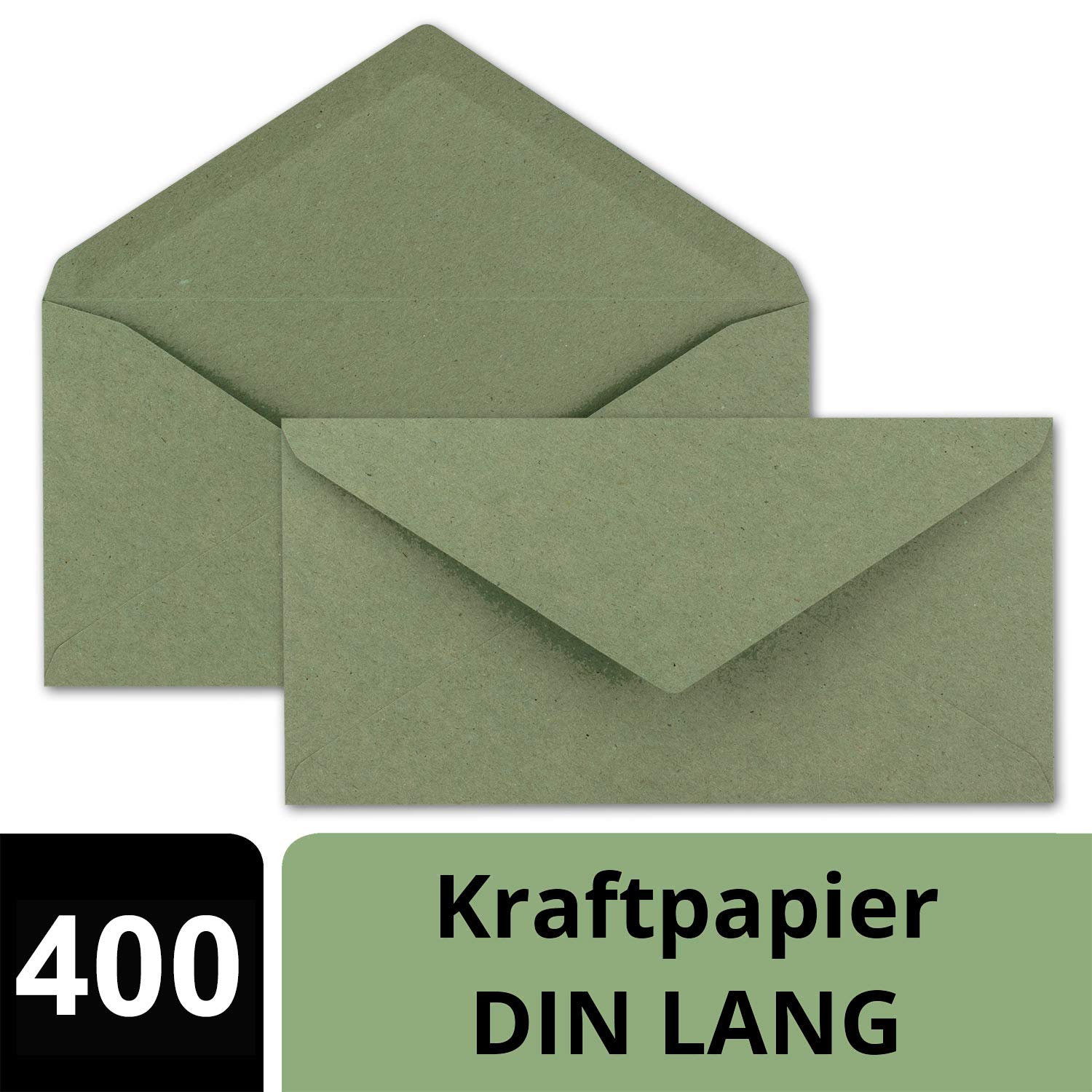400x Kraftpapier-Umschläge DIN Lang - Grün - Nassklebung 11 x 22 cm - Brief-Umschläge aus Recycling-Papier - Vintage Kuverts von NEUSER PAPIER