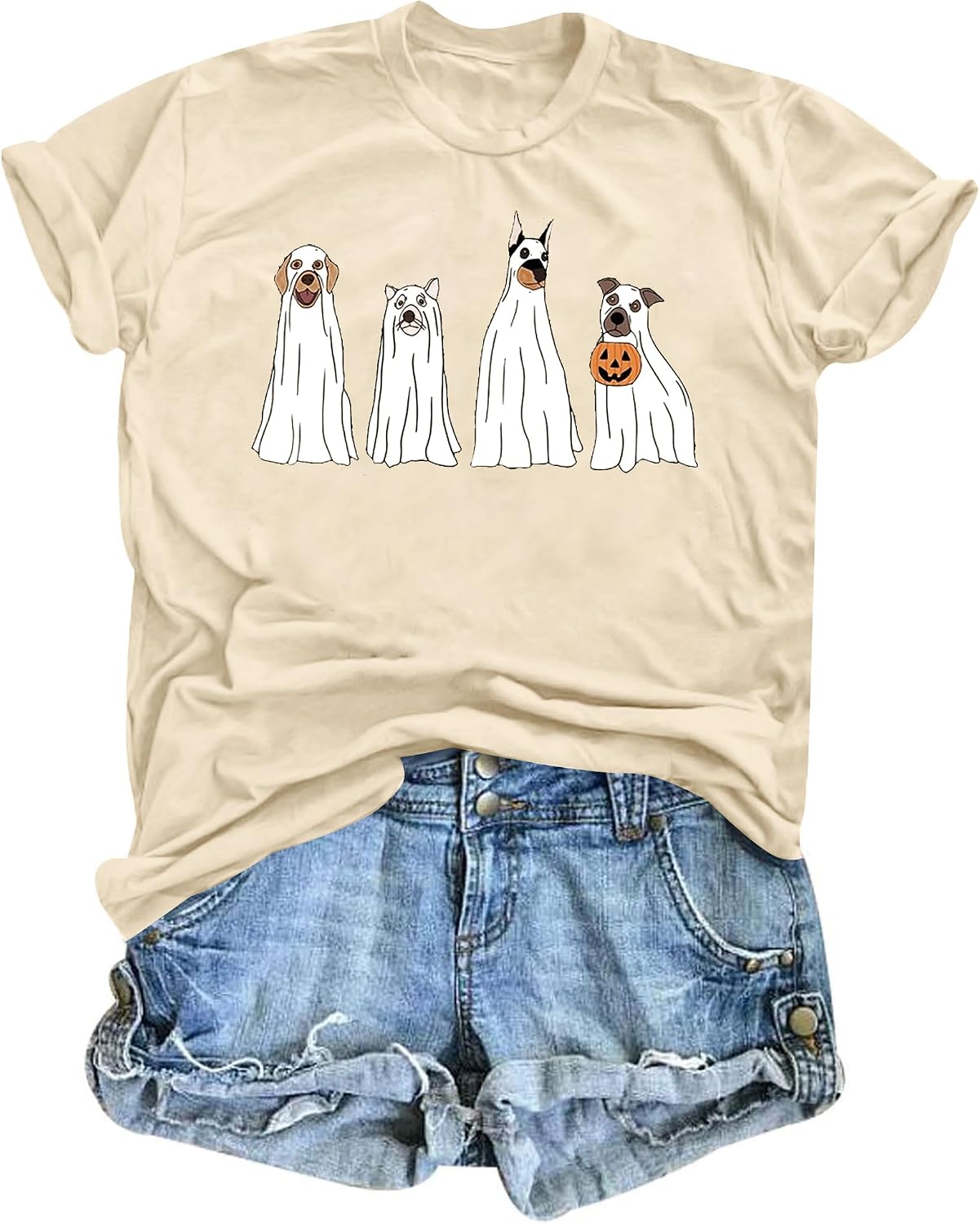 Halloween Ghost Dog T Shirt Women Halloween Thanksgiving Pumpkin Shirts Dog Lover Fall Tops
