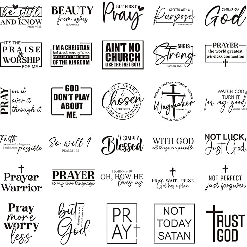 Christian DTF Transfers Ready to Press - 30 Sheets Motivational Bible Verse Iron on Transfers Sticker for T-Shirts Inspirational Iron on Vinyl Design for Clothing Jacket Hat Bag Hoodie DIY Craft