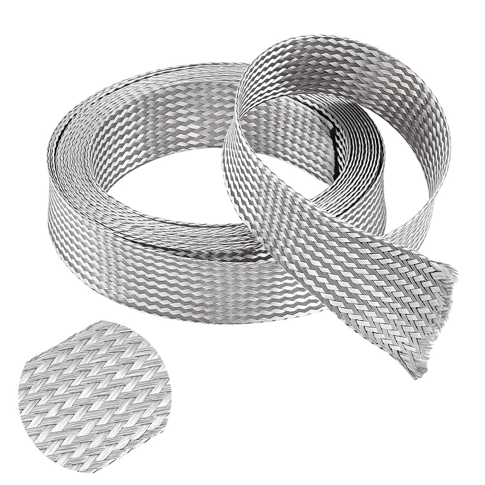 NBEADS Funda trenzada de acero inoxidable de 4 m, cable blindado, funda de conexión a tierra, cinta de red escalable de 3 cm de ancho para la protección de los cables