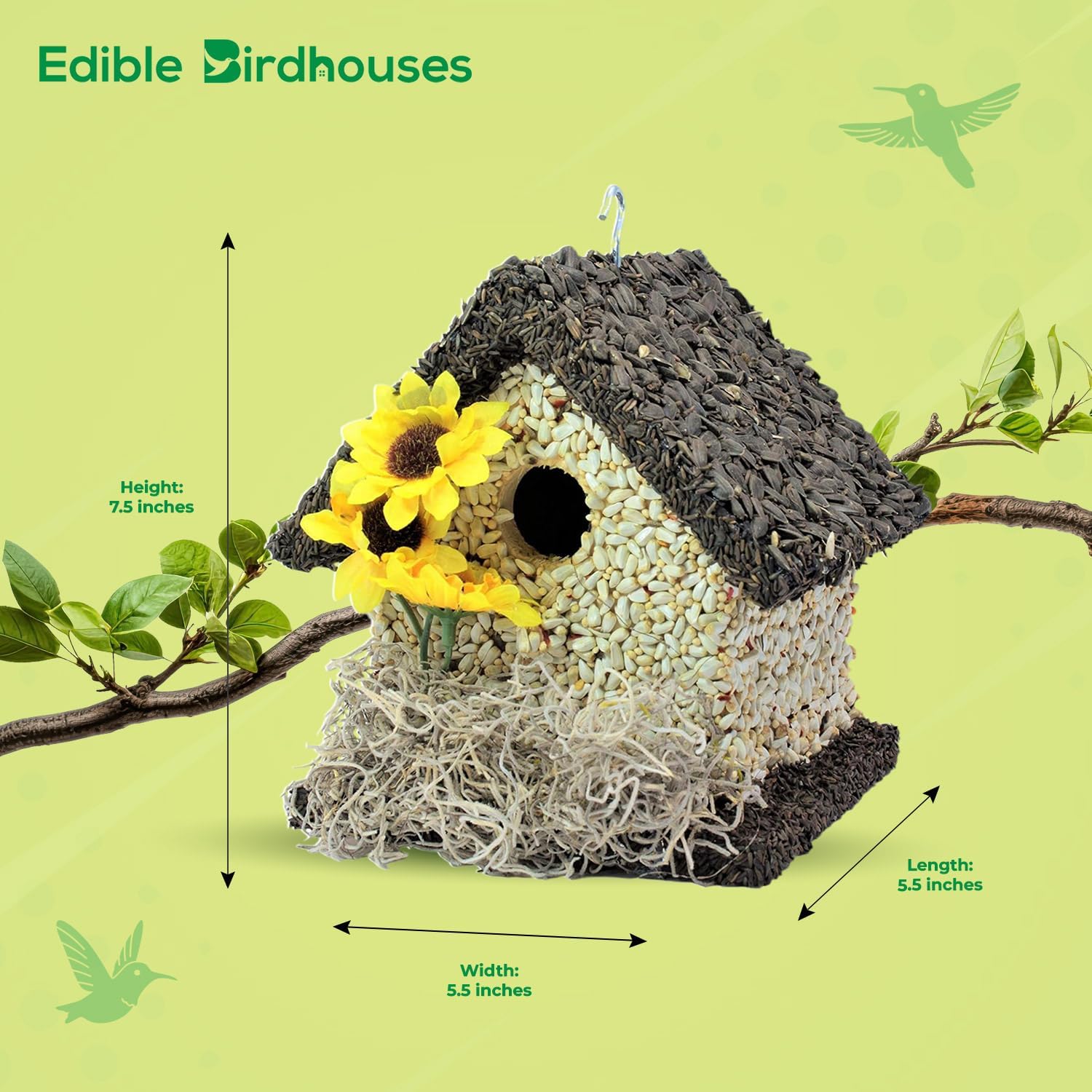 Edible Birdhouse - Birdseed Bird Feeder, Wooden Birds Houses Covered in Wild Bird Food, Squirrel Resistant Birds Feeders for Outside Hanging, Watching Gift for Garden Lovers, (SD)