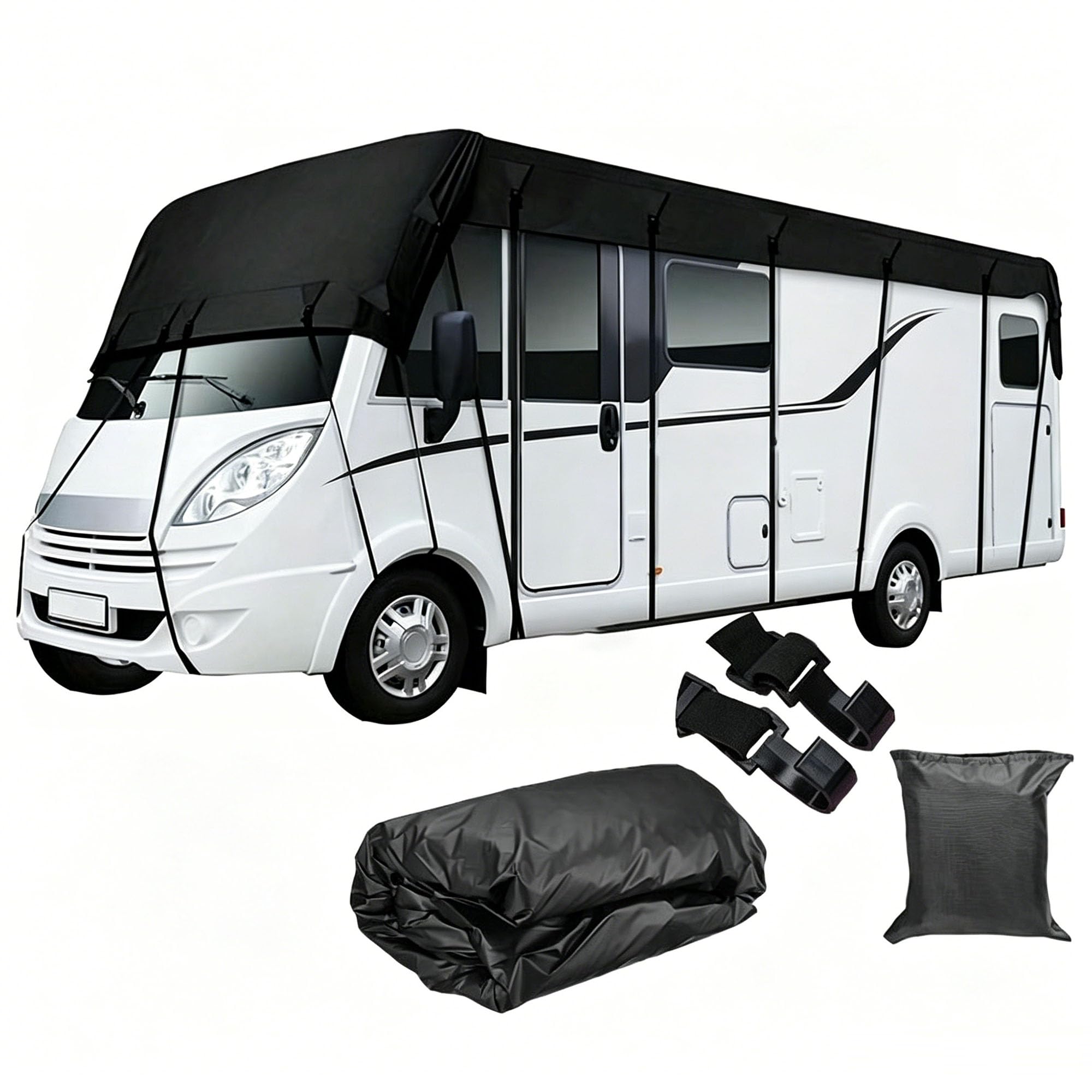 Funda de caravana y protector superior con correas ajustables y hebillas de sujeción