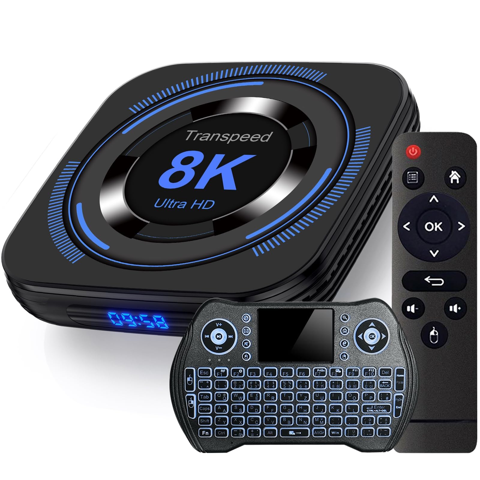 Android TV Box 12.0 4GB 32GB TV Box 2025 Support 8K Dual-WiFi 2.4G 5.8G Android Box H618 Chipset with HDR10 BT5.0 USB 2.0 3D Ethernet with Mini Backlit Keyboard