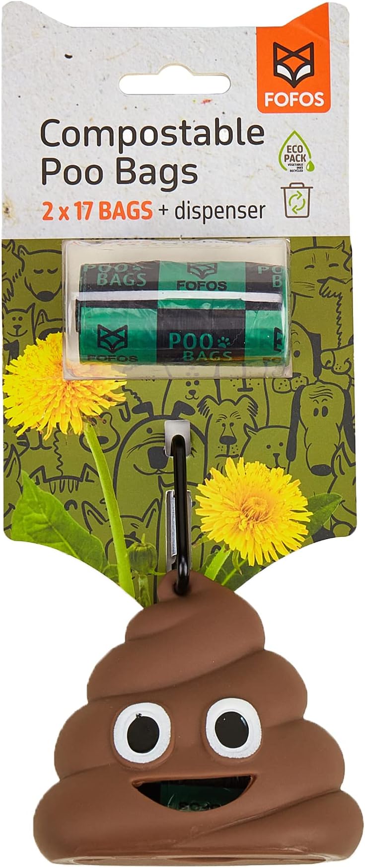 x FOFOS Poop Bag Accessory Set (34 Bags with 1 Dispenser) – Leakproof & Durable Dog Poop Bags, Poop Bag Dispenser for Dogs – Brown & Green