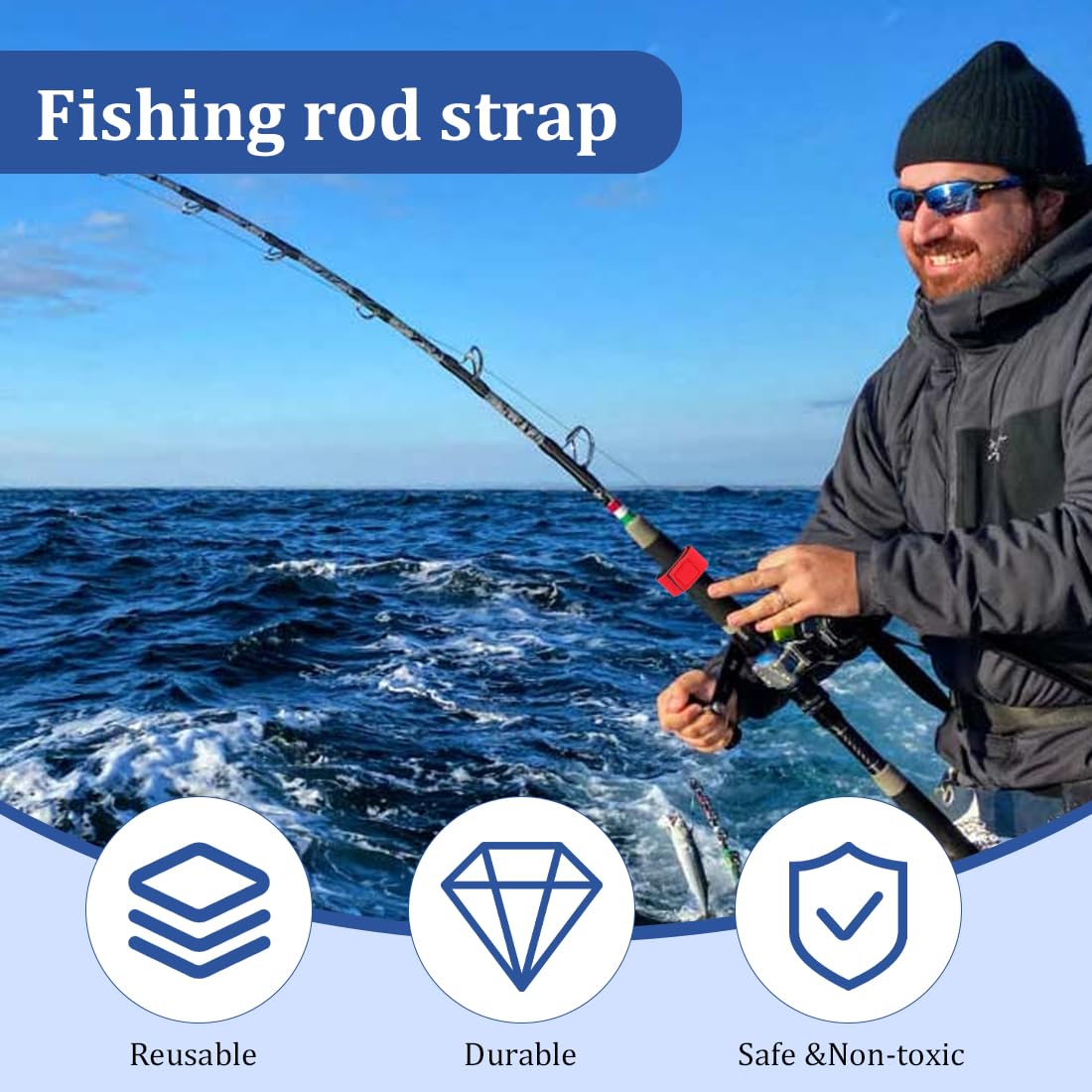 Cintas Caña De Pescar, 6 Piezas, EláSticas Cintas de Pesca, Cinturón para Cañas, Juego de Correas de Protección y Transporte para Cañas, para Cañas Giratorias Cañas con Mosca, 22cm, Negro, Azul, Rojo
