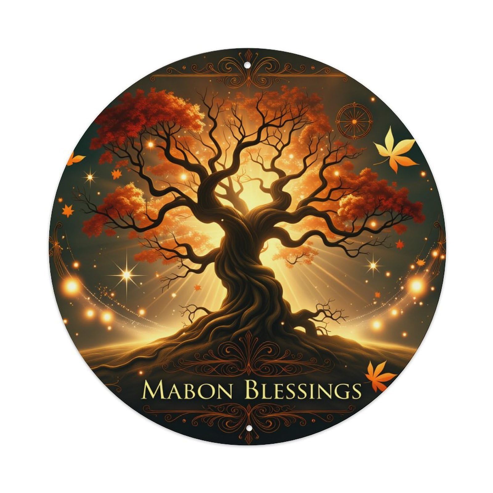 Autumn Tree With Glowing Leaves Round Tin Sign Vintage Metal Poster Retro Bar, Home, Man Cave, Kitchen, Laundry Room Wall Art Decor Gift 8x8Inch