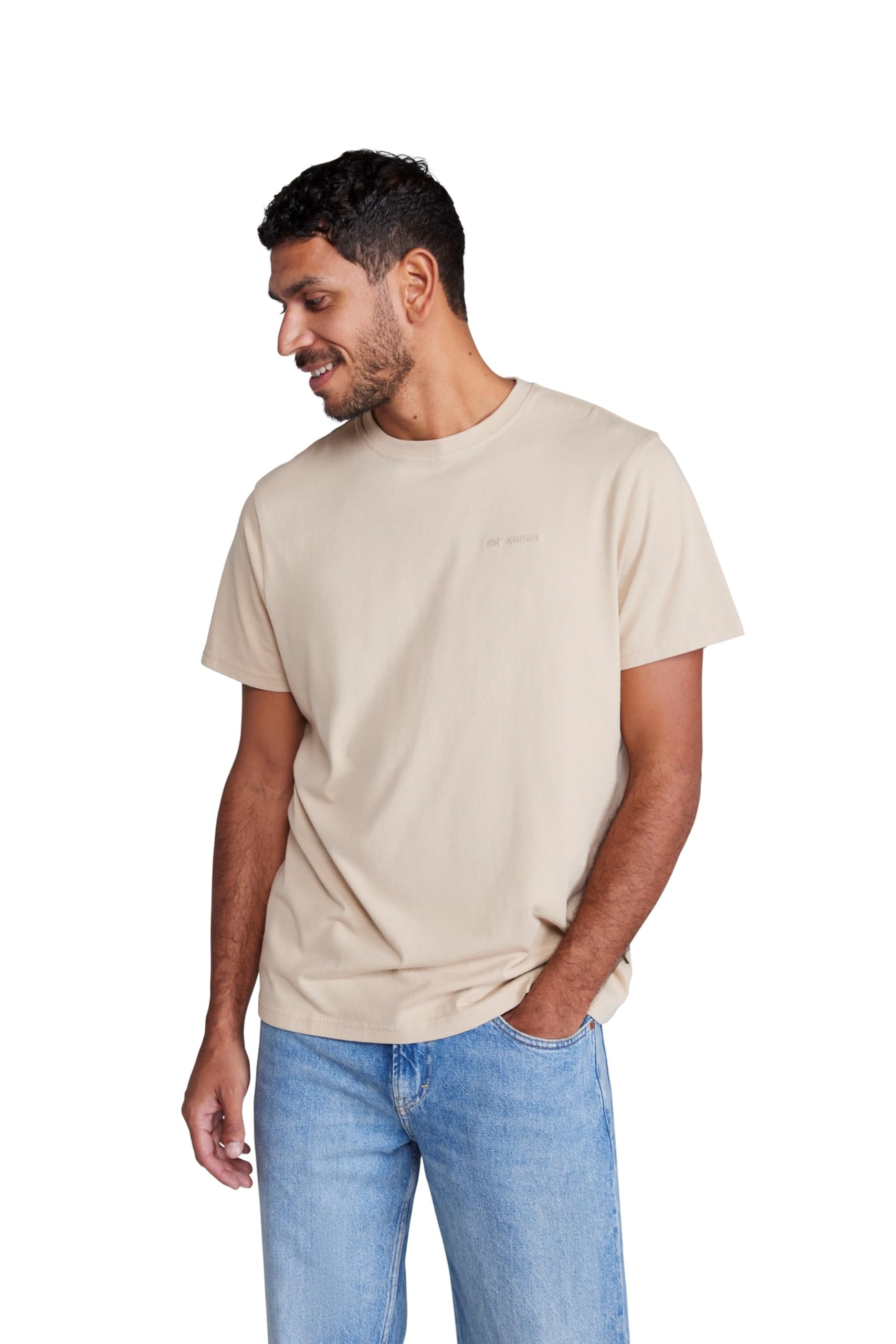 Animal Icon Mens Plain Cotton T-Shirt - Lightweight Relaxed Fit Everyday Use Top - Spring Summer Walking, Hiking, Outdoors & Trekking Beige XS