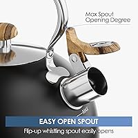 Vista 7 de Tetera silbante de 2.6 cuartos de galón para estufa, acero inoxidable de grado alimenticio con mango de madera fría, compatible con inducción