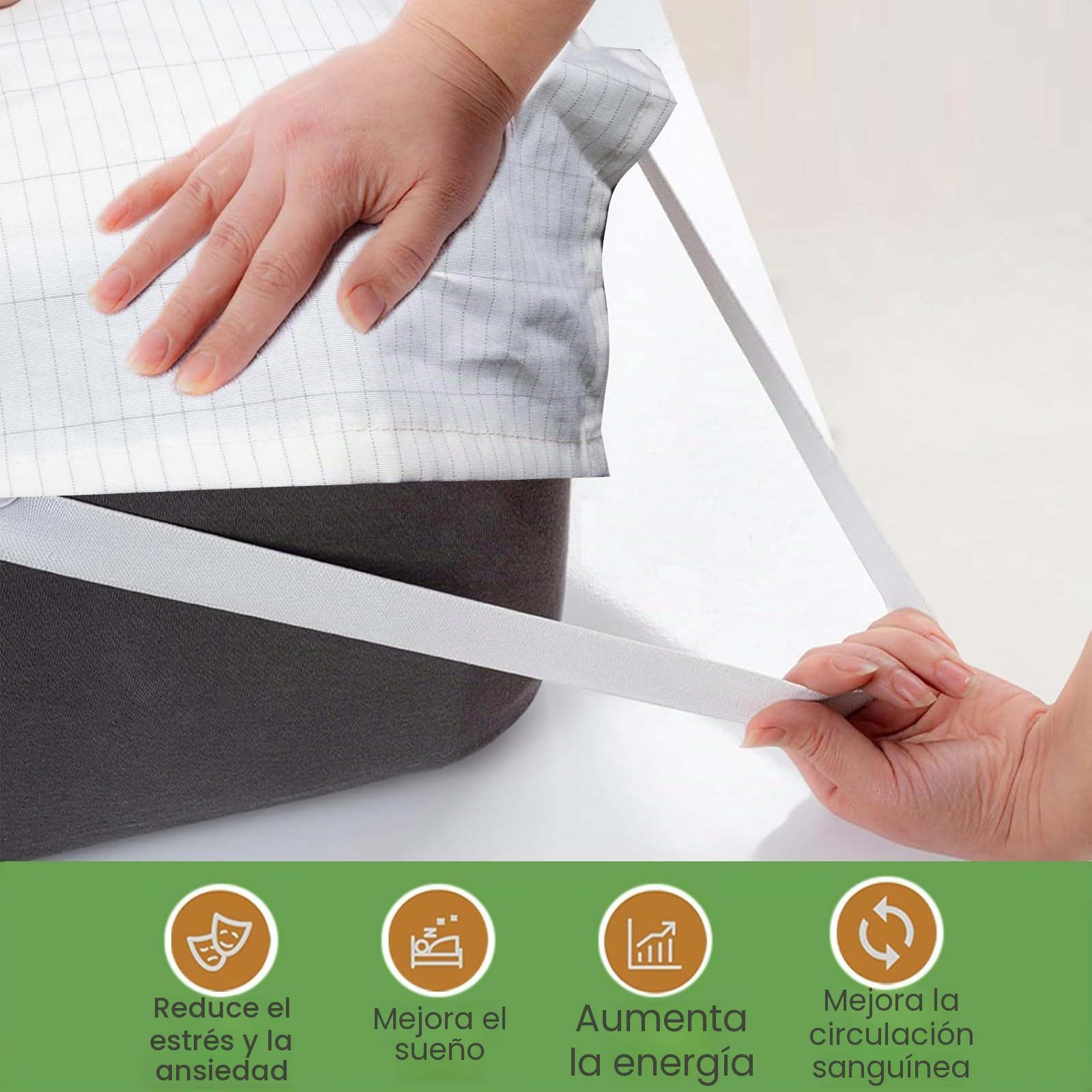 RIQINXIN Esterilla de Tierra Con Cable de Conexión, 150 x 200 cm, Transpirable, Fibra de Plata, Toalla Para la Salud, Producto de Puesta a Tierra Para Mejor Sueño, Beige