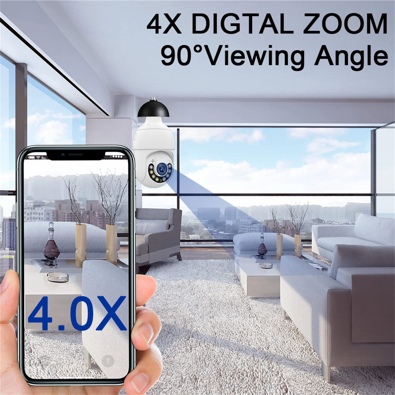 5MP E27 Ampoule Caméra De Surveillance Alexa Étanche Extérieur WIFI IP Caméra CCTV Suivi Automatique Couleur Vision Nocturne Conversation Bidirectionnelle Alarme De Mouvement PTZ,Add 64g card
