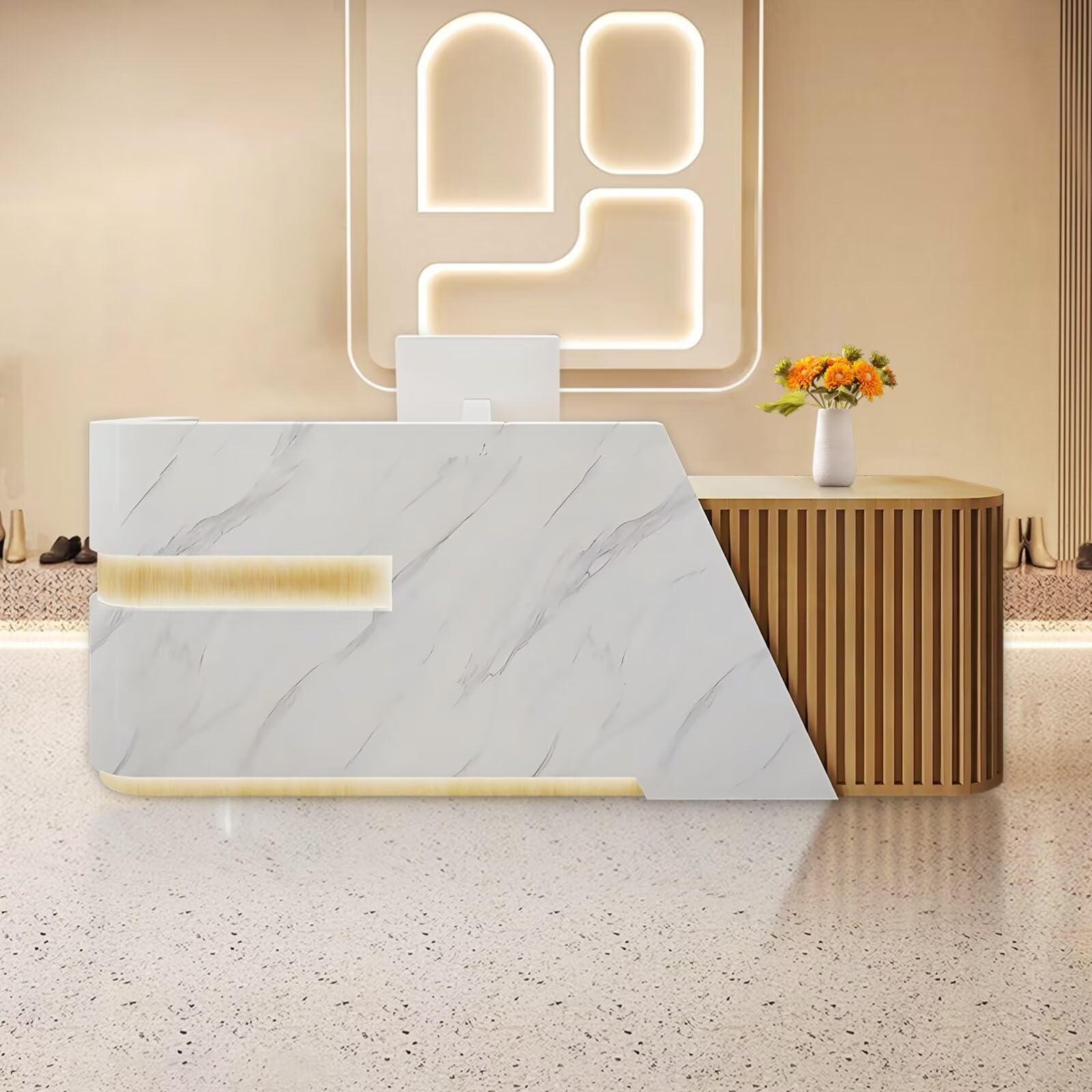 Thcbme Large Reception Desk with Counter Front Receptionist Desk Retail Checkout Counter No Assembly Required Reception Table for Office Shop Beauty