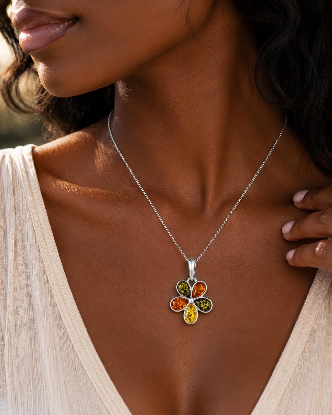 SilverAmber 1665 - Ciondolo da donna in argento 925 con ambra