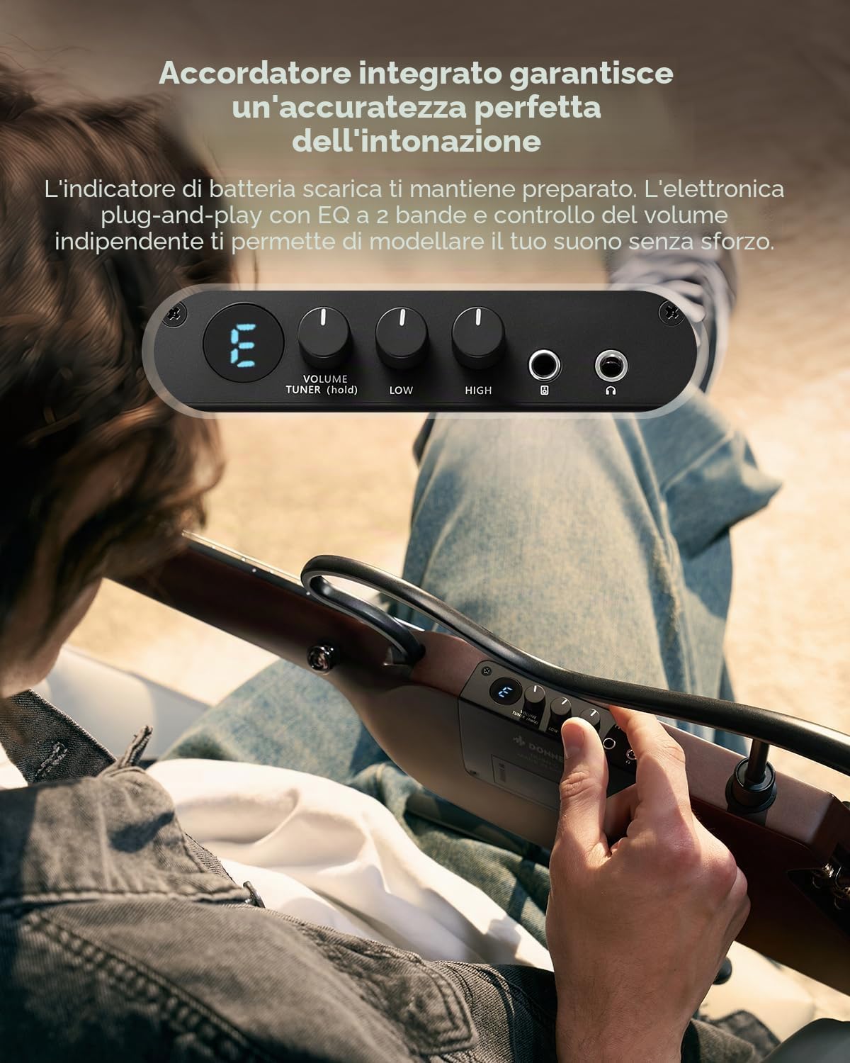Donner HUSH C Chitarra da Viaggio Elettroacustica Ultraleggera con Corde in Nylon, Accordatore Integrato, Custodia, Sunburst