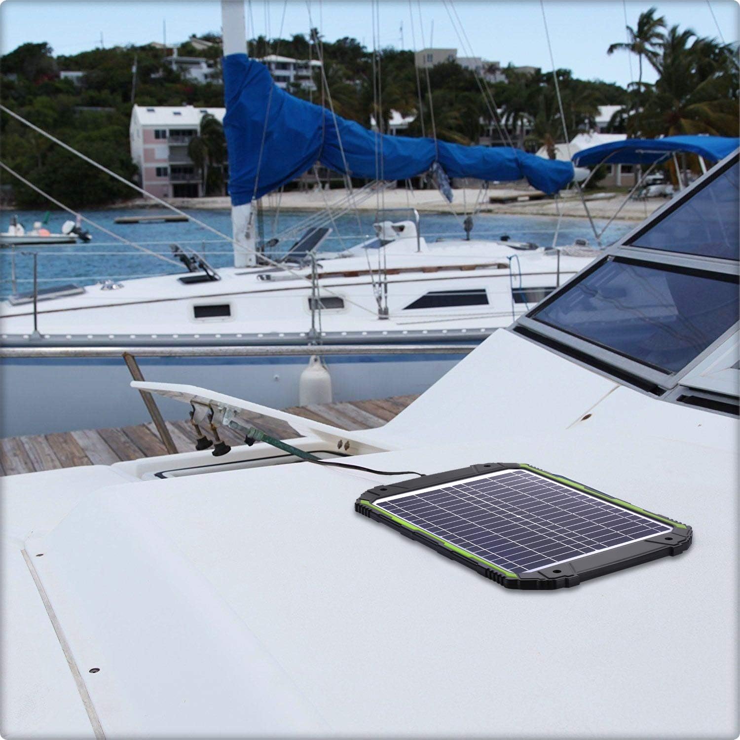 Solar panel mounted on a boat deck