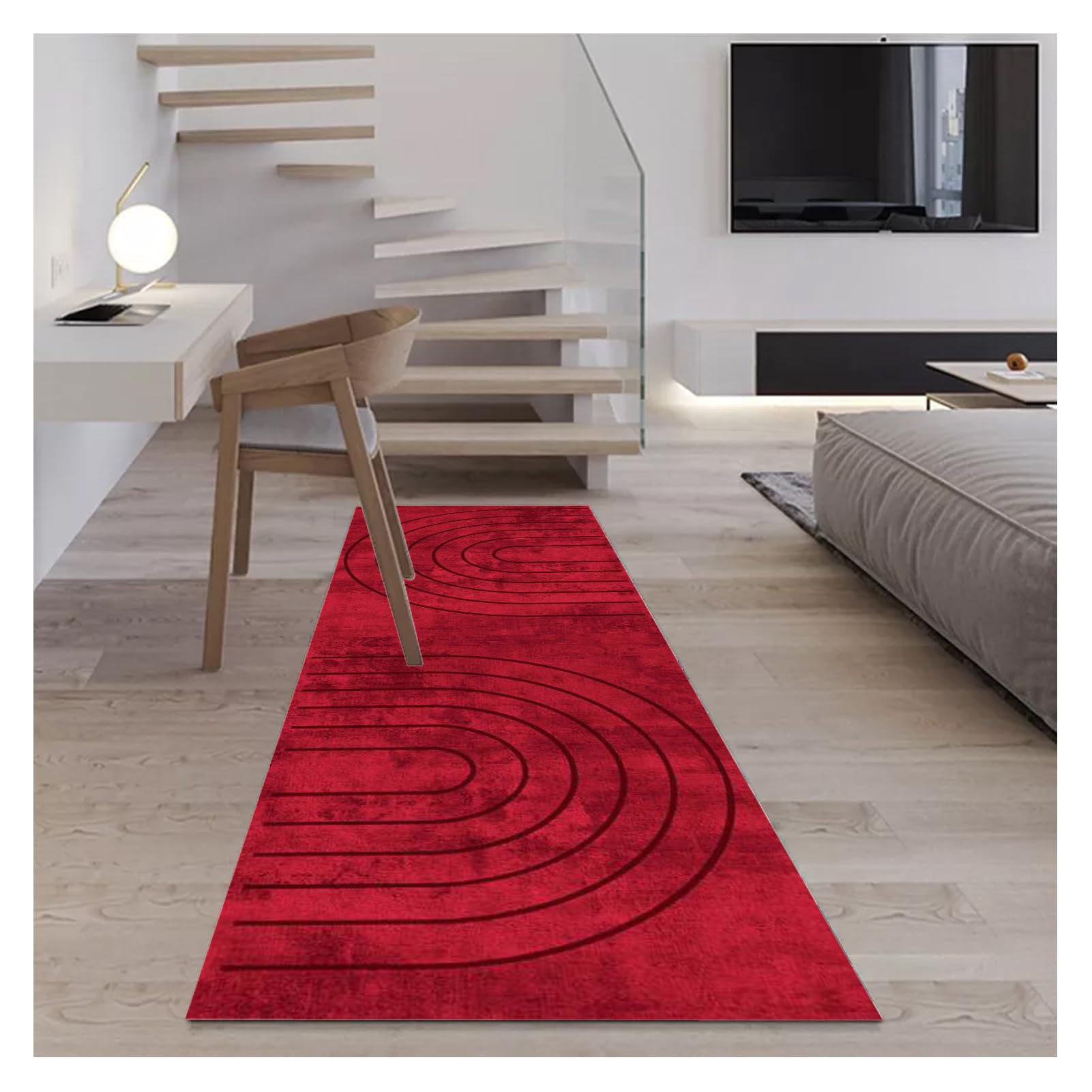 Rosso Tappeto Passatoia Corridoio Cucina Lavabile Antiscivolo, Tappeto Runner Moderno per Salotto, Camera da Letto, Ingresso Interno,80X450CM, personalizzabile, al metro