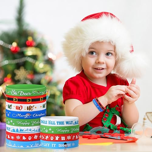 Miniatura 7 de Capoda 120 pulseras de silicona de Navidad a granel, banda de goma de Navidad, accesorios de regalo para calcetines de Navidad, suministros de