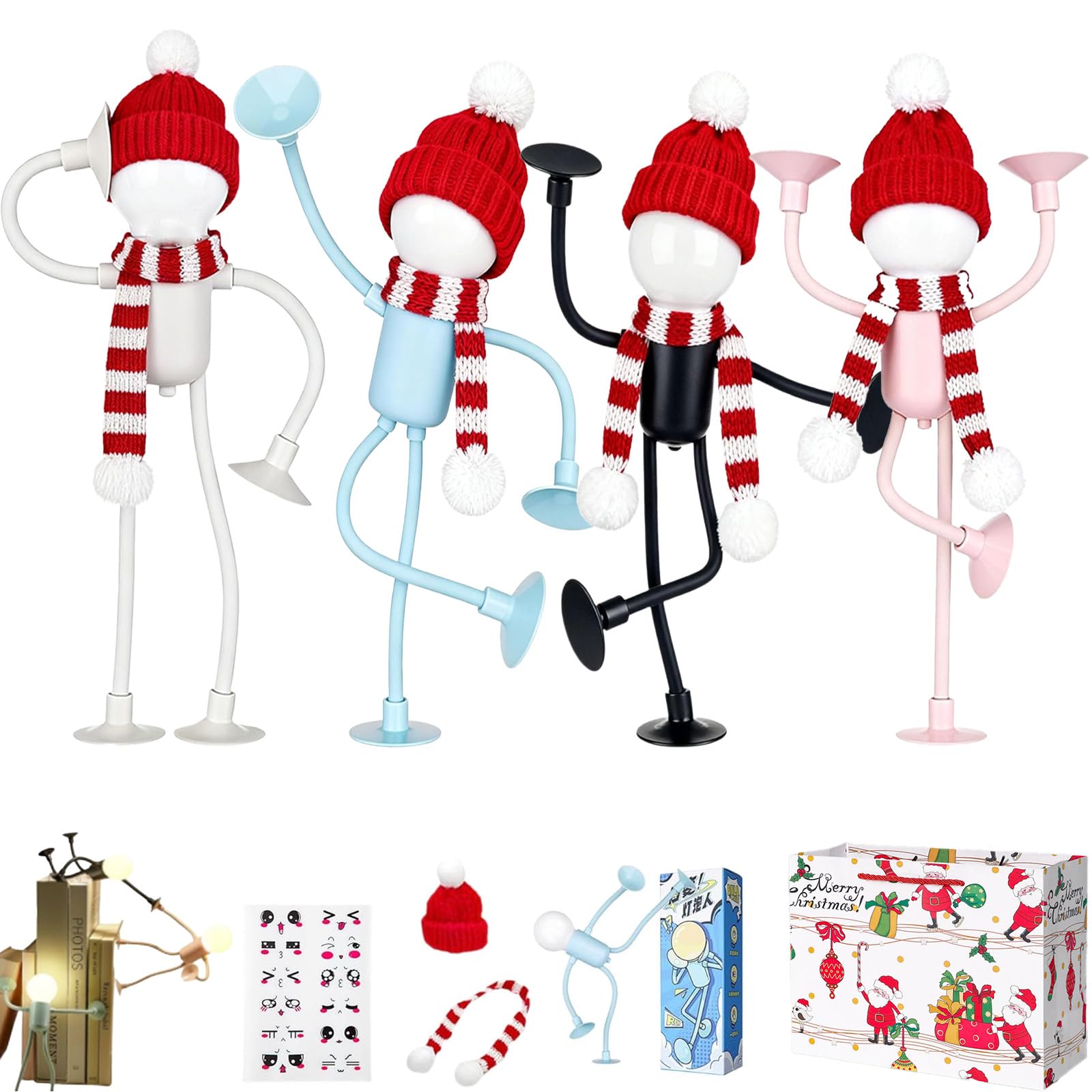 Glsayzu Boys Mix Changeable Shape Funny Sportsman Night Light, 1/2/4Pcs Diy Shape Cute Light Bulb Man Mini Night Light,Suction Cup Bendable Desk Table Lamp, Diy Shape Night Lights For Girls (, 4P)
