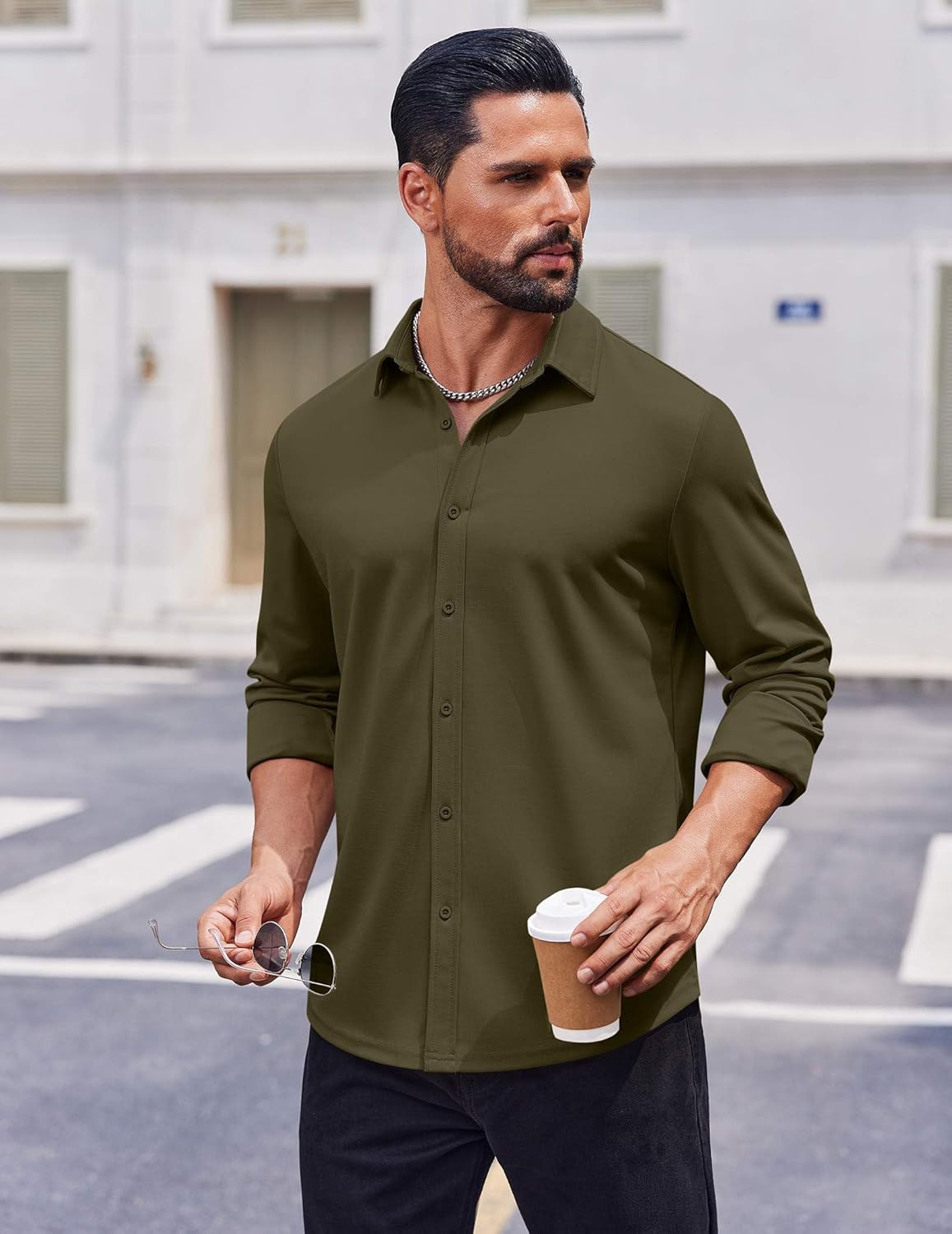 COOFANDY Mens Casual Button Down Shirt Long Sleeve Wrinkle Free Shirts Stretch Dress Shirt - Image 2