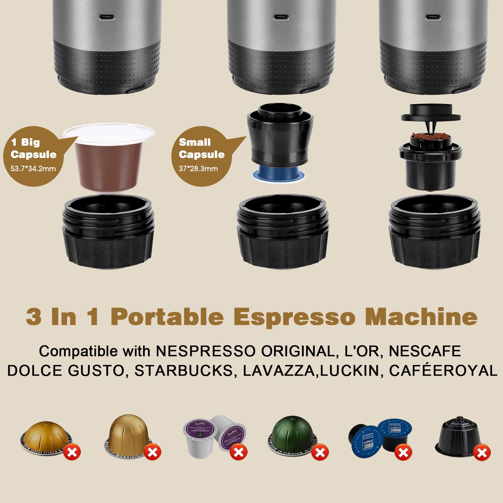 Tragbare Kaffeemaschine mit Akku für Reise,Akku Kaffeemaschine,3 in 1 kaffeemaschine,kaffeemaschine Reise,Portable Coffee Maker,Portable Espresso Machine,Für Familien,Reisende