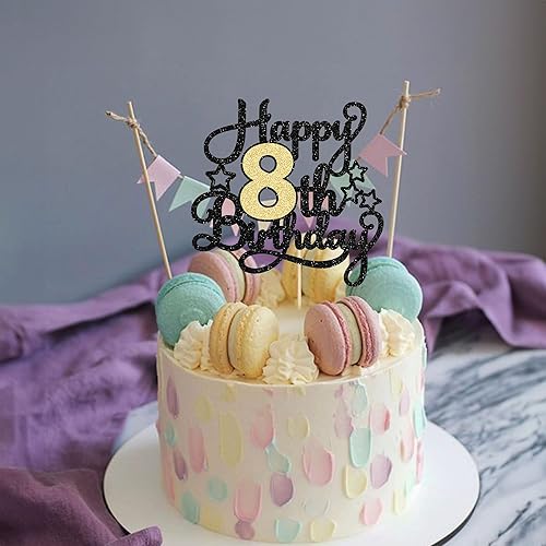 Miniatura 4 de 1 pieza de decoración de pastel de cumpleaños número 8 con purpurina para decoración de pastel de cumpleaños de 8 años, decoración de pastel de