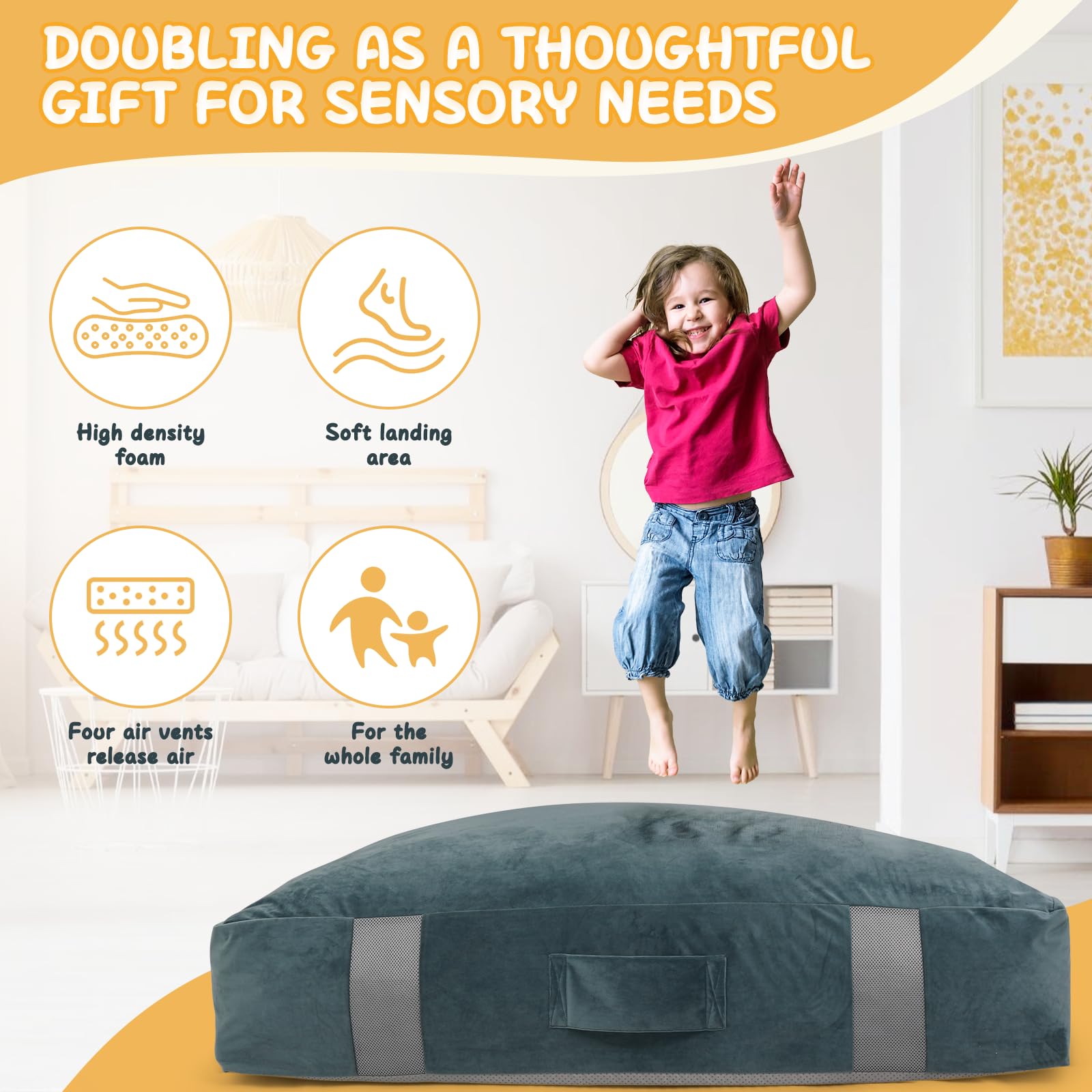 FINCOME Crash-Pads für Kinder, sensorische graue Crash-Pads mit Schaumstoffblöcken, waschbarer Samtbezug, sensorisches Crash-Pad für Klettern, Gymnastik, sensorisches Pad für sensorisches Werkzeug