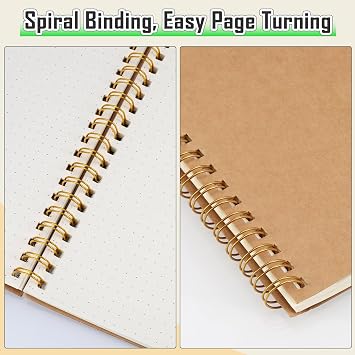 JIANTA 4 Pack A5 Dotted Spiral Notebooks, Kraft Cover Journals | 100 Pages/50 Sheets Dot Grid Wirebound Notebooks for Bullet Journal, Sketching, Diary and Creative Planning