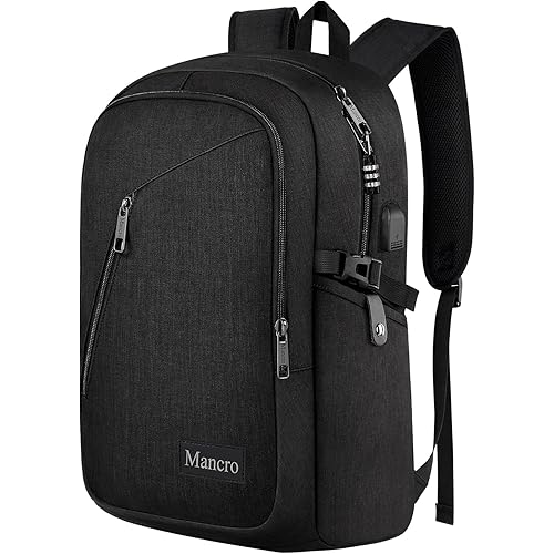 Mancro Laptop Backpack for Travel 17.3 in Anti-Theft Business Backpack Large Travel Computer Bag Daypack Work College Bookbag for Men Women, Black