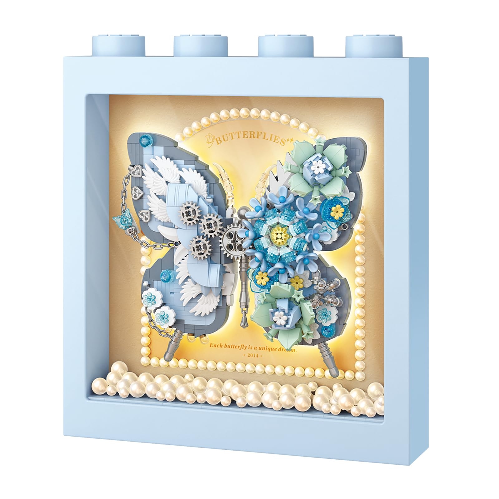 MEIEST Butterfly Picture Frame Building Blocks Set,Creative Flowers Building Set including Exquisite Frame,Fantasy Building Bricks Toys,Home Decor (Blue)