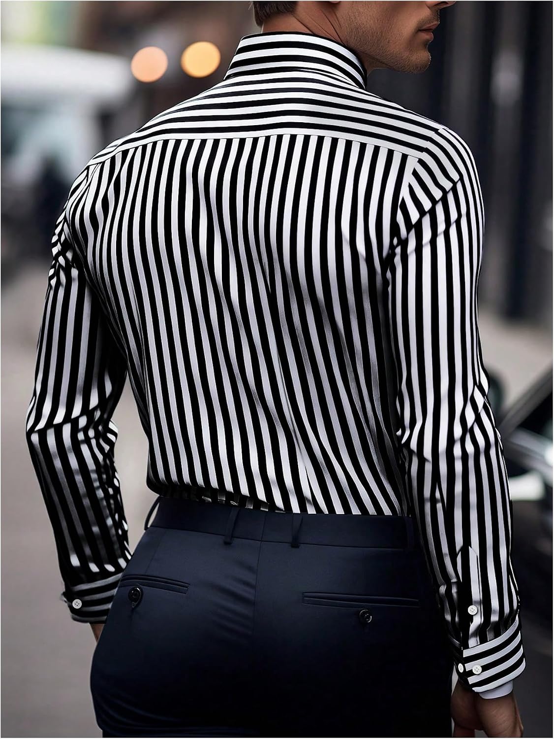 GORGLITTER Men's Striped Button Down Shirt Dress Long Sleeve Collared Office Work Tops Streetwear