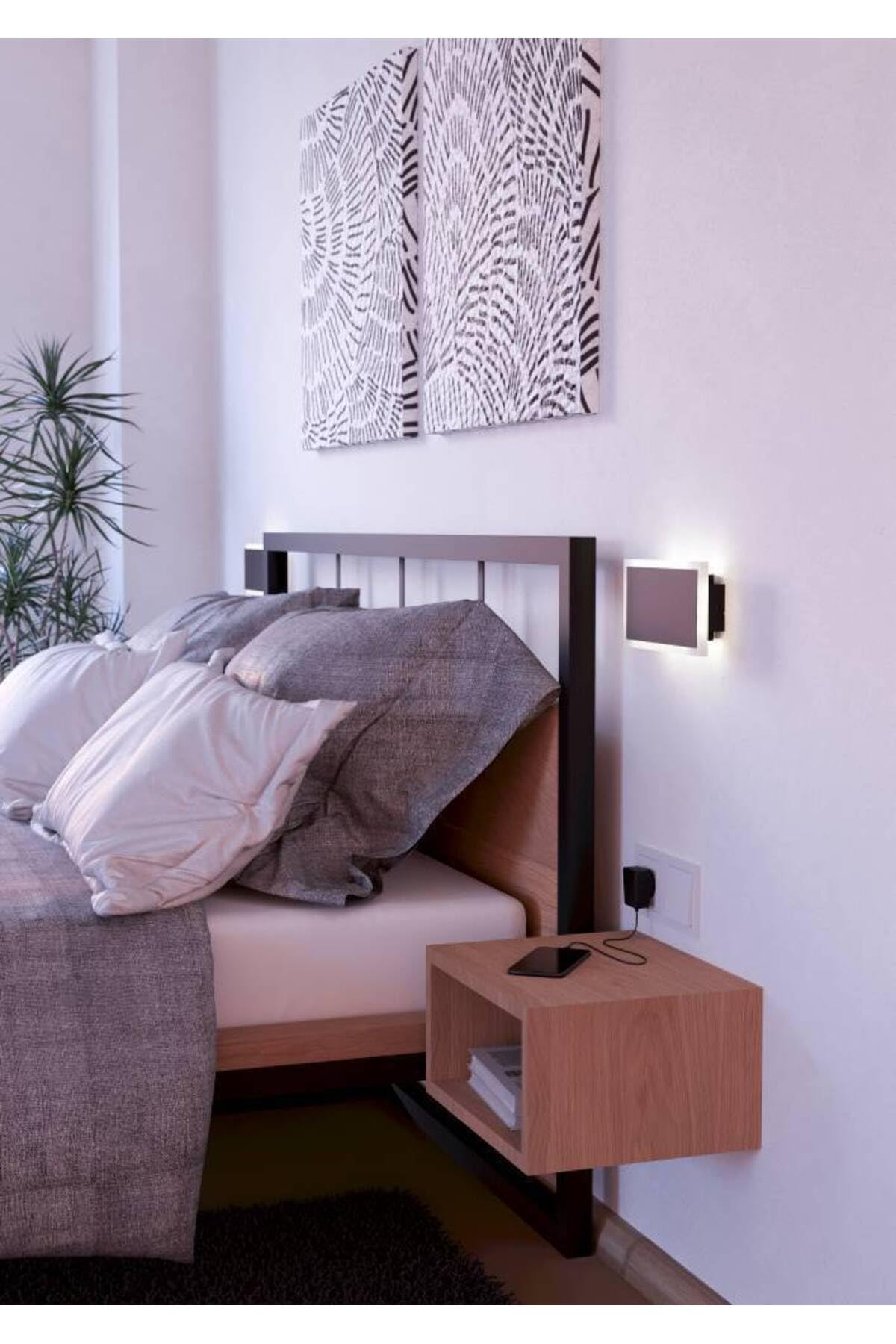 Eglo Talamello 1 Lampada da parete a LED per interni, rettangolare, faretto | da parete per camera da letto e corridoio, in metallo nero e plastica bianca, luce bianca calda, 12 x 23 cm