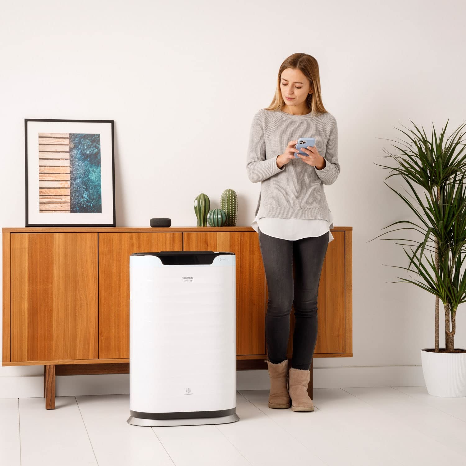 Taurus High Landscapes Connect Pro - Purificador de aire con ionizador, inteligente con WiFi, control por APP, 85W, HEPA13, CADR 600m3/h, silencioso, 5 velocidades, temporizador, 140m2, control remoto