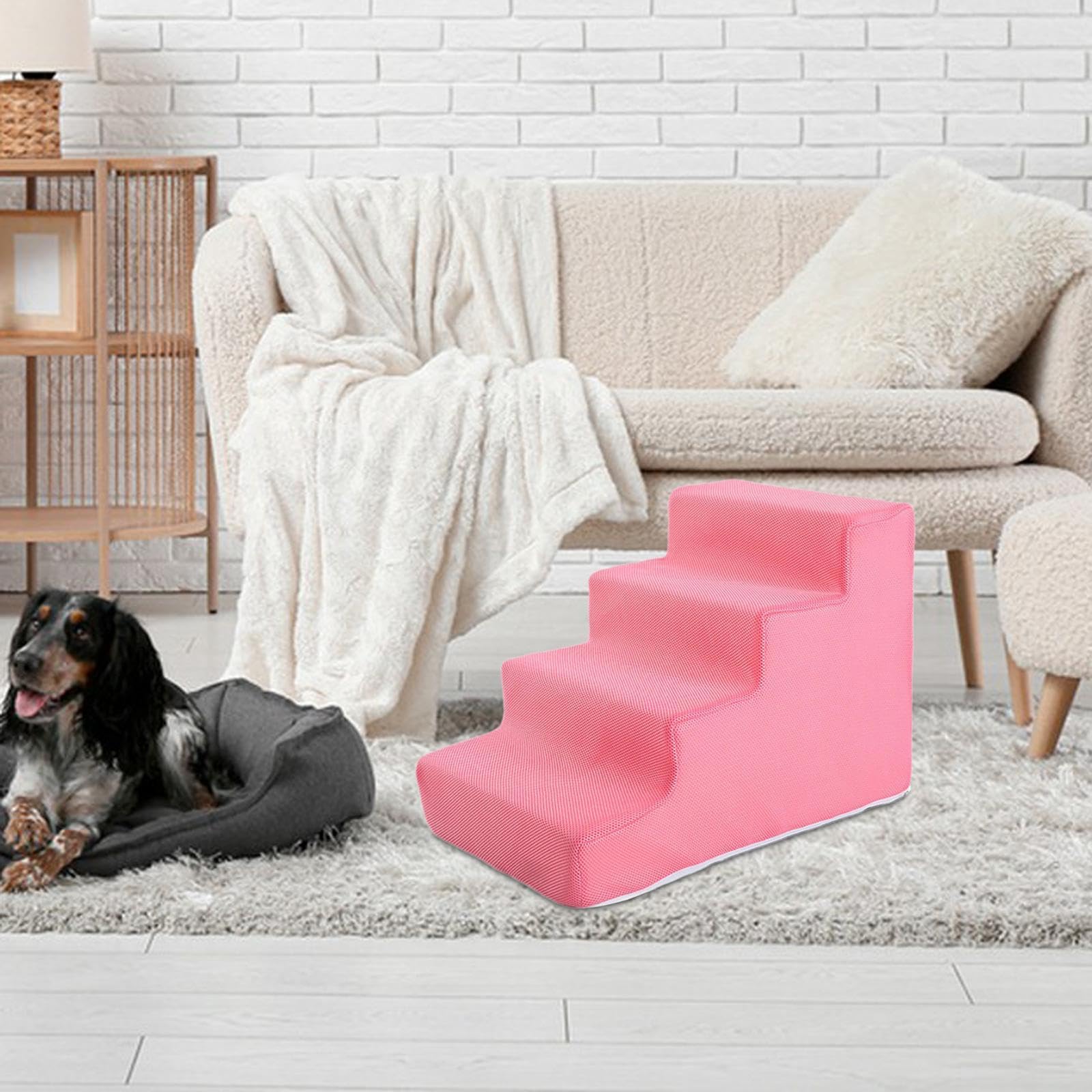 rockible Scaletta per Animali Domestici Scale per Animali Domestici Gradini per Cani Antiscivolo Rampa per Gatti per Divano Divano Letto Arrampicata in Auto, Rosa 4 passaggi