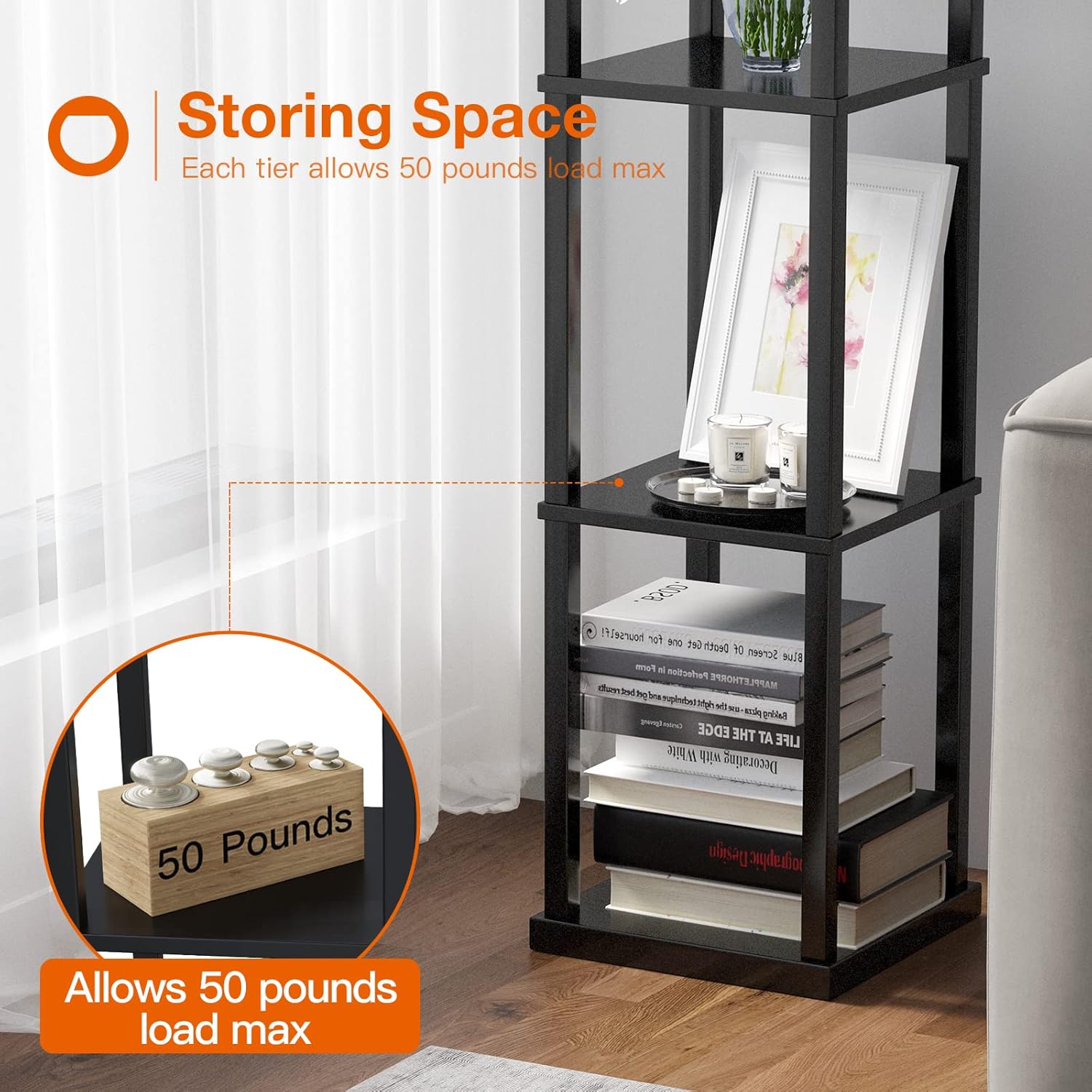 addlon Floor Lamp with Shelves, 5-Tier Modern Shelf Floor Lamp with 3CCT LED Bulb
