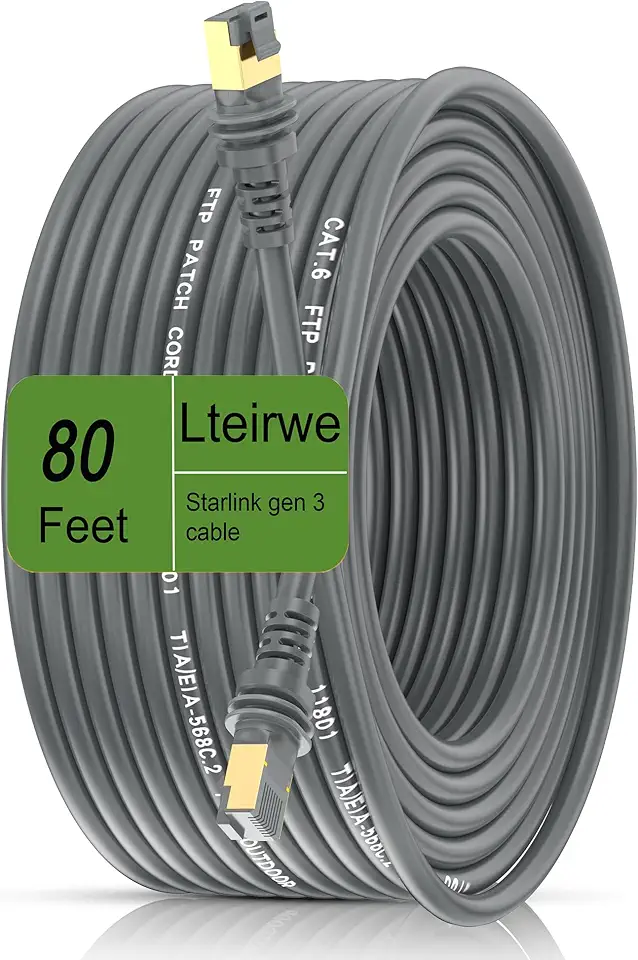 Starlink Gen 3 Cabo 25 m para Starlink Standard Geração 3, cabo de extensão de substituição à prova d'água Satellite Starlink padrão V3 (2,8 metros), cinza