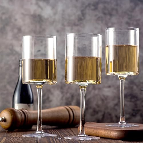 Miniatura 6 de Juego de 4 copas de vino sopladas a mano de 15 onzas en embalaje de regalo, copa de vino blanco grande en tallo largo, forma moderna única, para