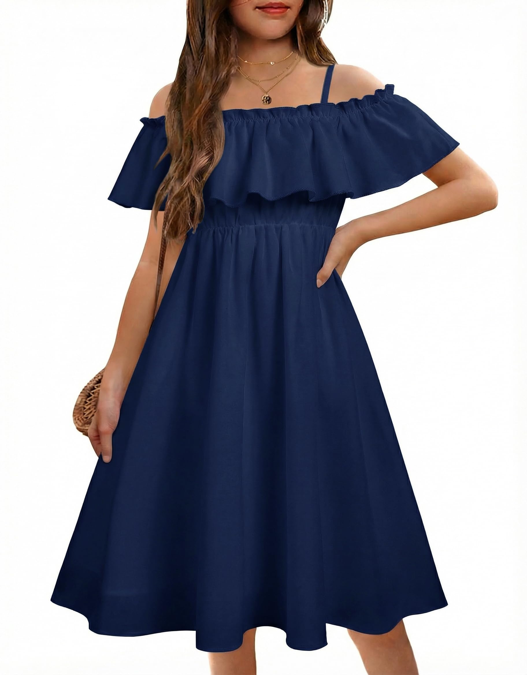 Arshiner Floral Ruffle Cold Shoulder Dress