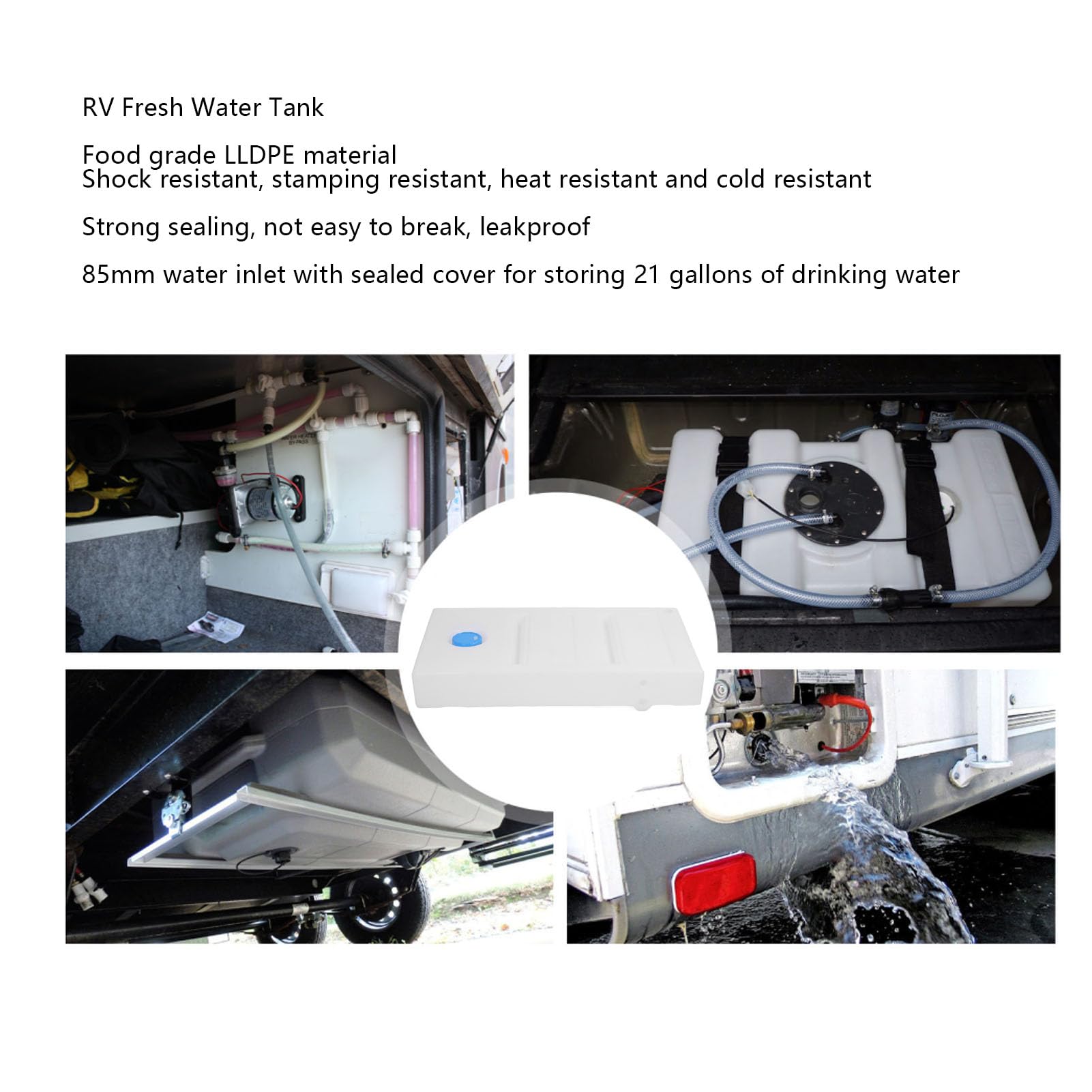 39,37 X 21,46 X 5,71 Zoll RV-Wassertank, 21 Gallonen LLDPE RV-Frischwassertank, Einteiliges, Auslaufsicheres Weithals-Design für den Einsatz auf Anhängerboot-Yacht-Camping